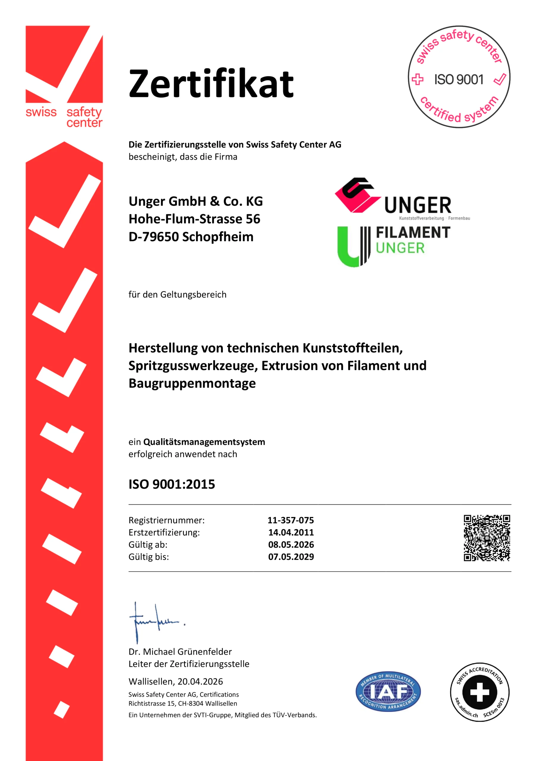 Zertifikat ISO 9001 Unger Gmbh _ Co KG_signed